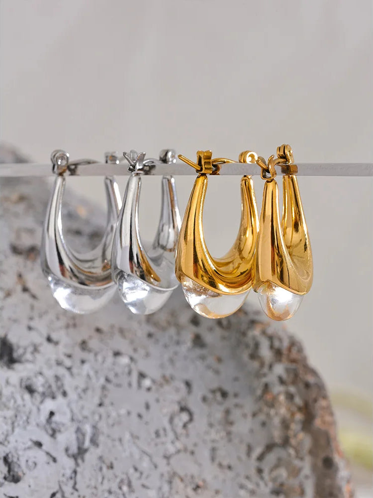 Textured Unique Modern Hoop Earrings - Ecru
