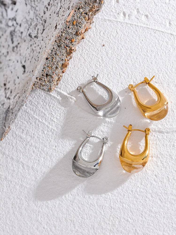 Textured Unique Modern Hoop Earrings - Ecru