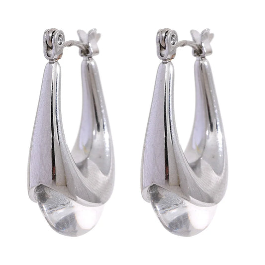 Textured Unique Modern Hoop Earrings - Ecru