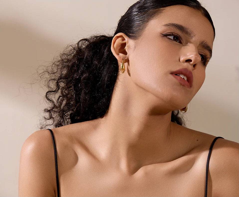 Textured Unique Modern Hoop Earrings - Ecru