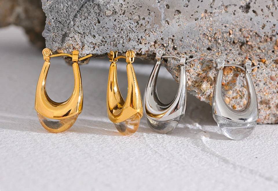 Textured Unique Modern Hoop Earrings - Ecru