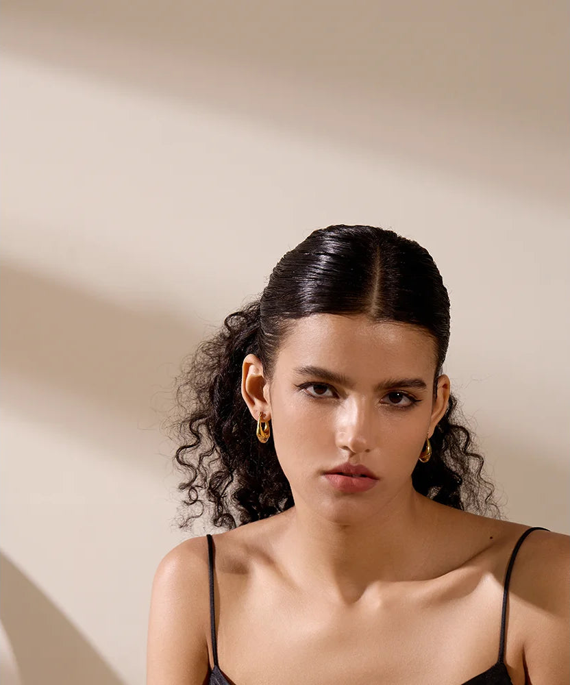 Textured Unique Modern Hoop Earrings - Ecru