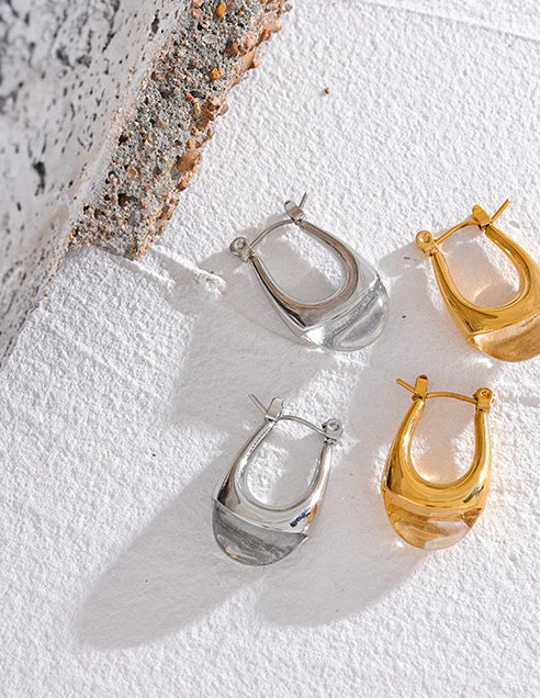 Textured Unique Modern Hoop Earrings - Ecru