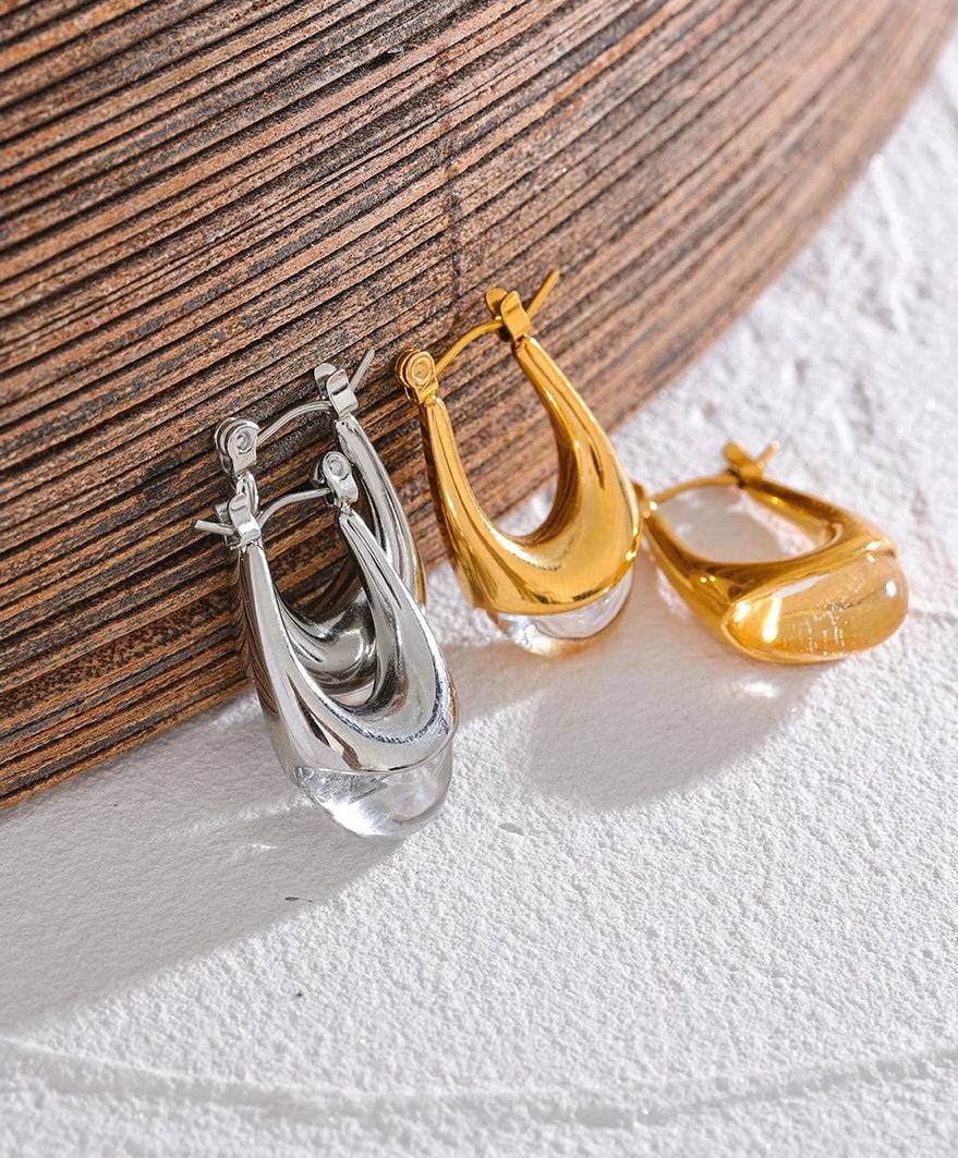 Textured Unique Modern Hoop Earrings - Ecru