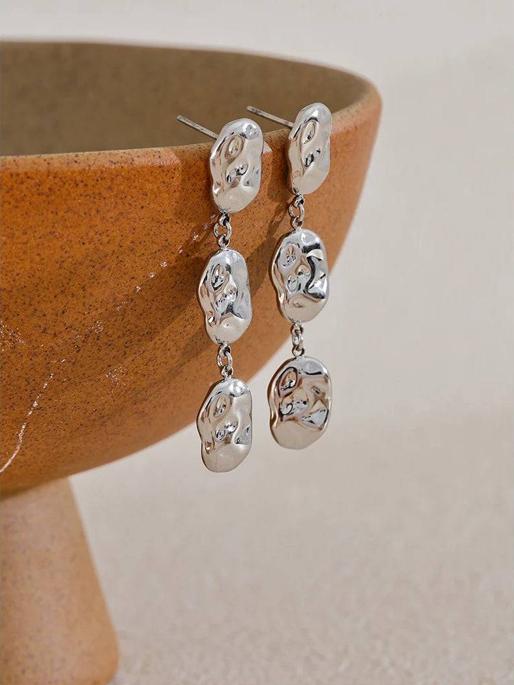 Textured Versatile Statement Drop Earrings - Ecru