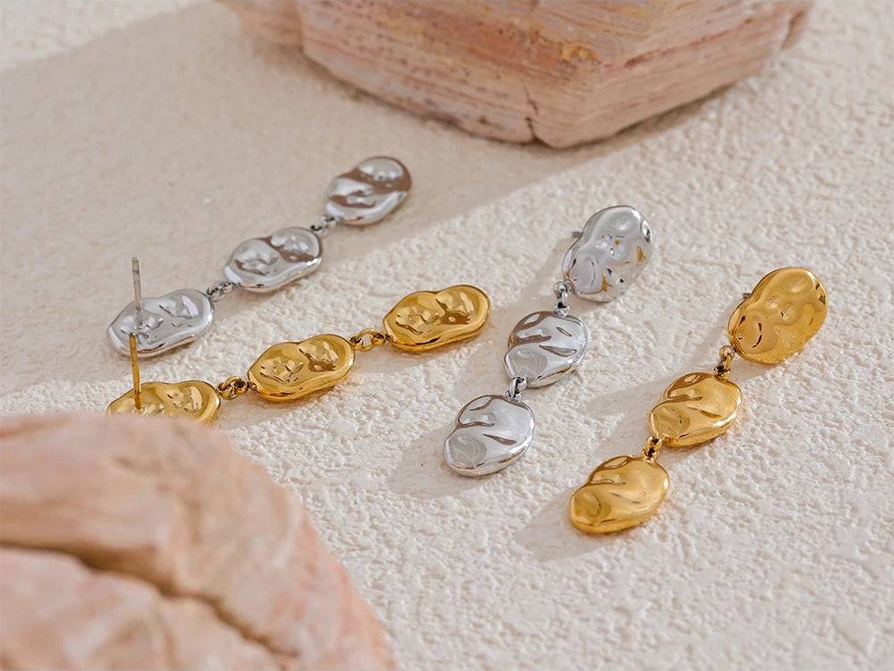 Textured Versatile Statement Drop Earrings - Ecru