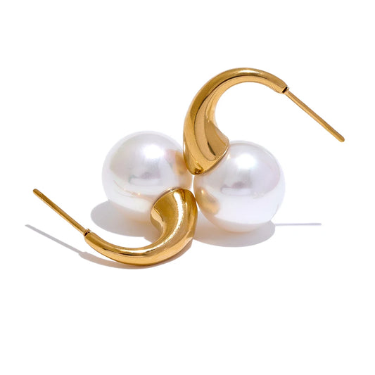 Timeless Pearl Premium Hoop Earrings - Ecru