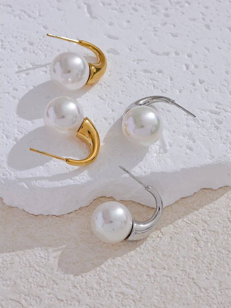 Timeless Pearl Premium Hoop Earrings - Ecru