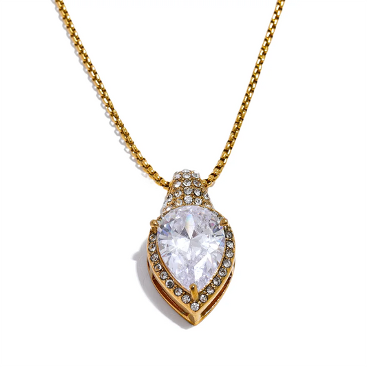 Transparent Cubic Zirconia Pendant Necklace - Ecru