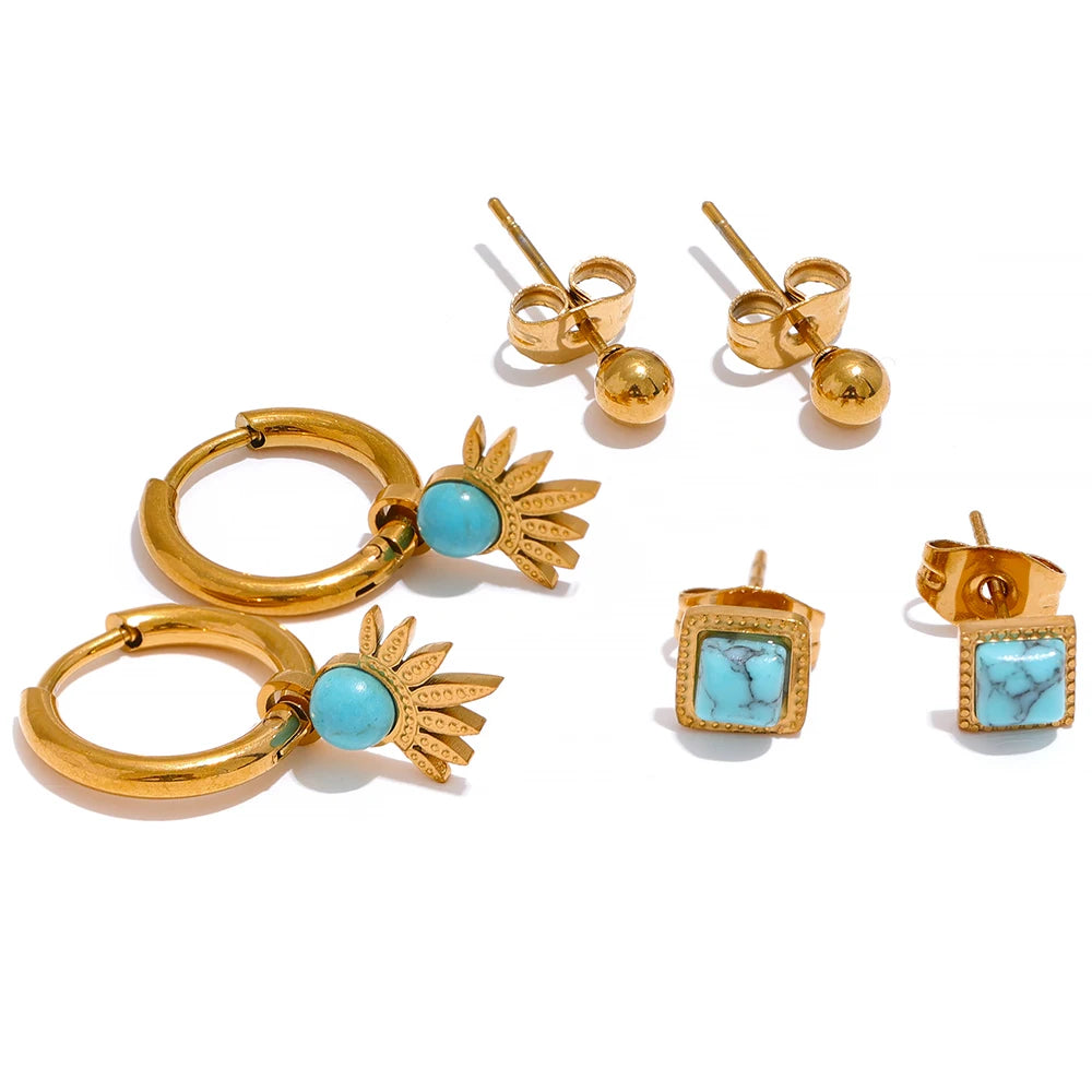 Trendy Blue Stone Earrings Set