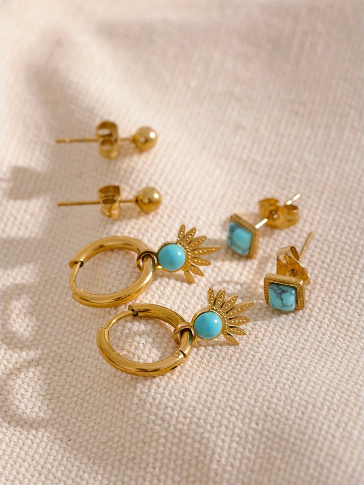 Trendy Blue Stone Earrings Set