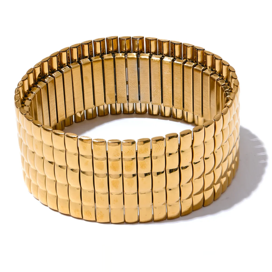 Trendy Elastic Metal Wide Bracelet - Ecru