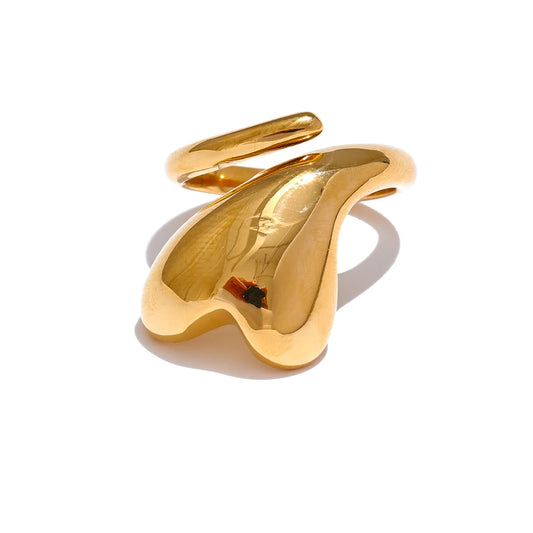Trendy Heart Chunky Statement Ring - Ecru