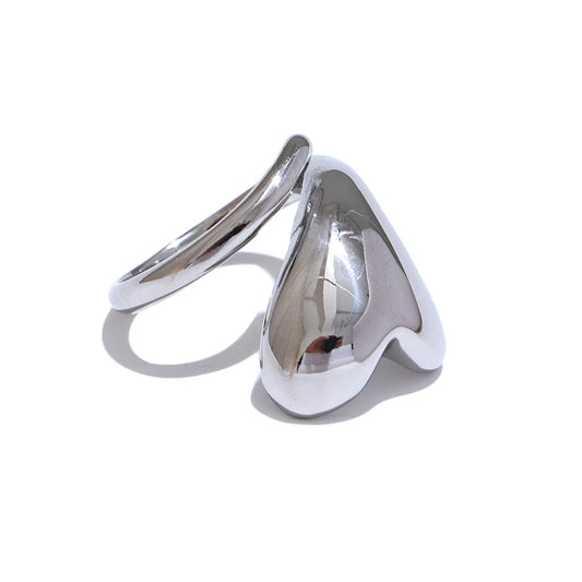Trendy Heart Chunky Statement Ring - Ecru