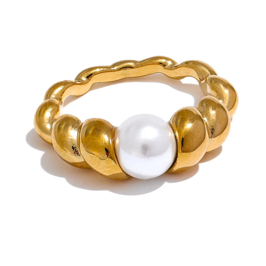 Trendy Pearl Chunky Ring - Ecru