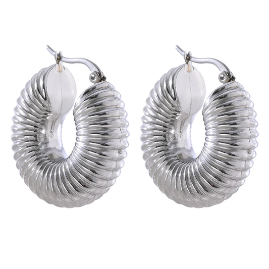 Trendy Round Chunky Hoop Earrings - Ecru