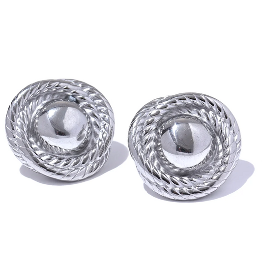 Trendy Round Versatile Stud Earrings - Ecru