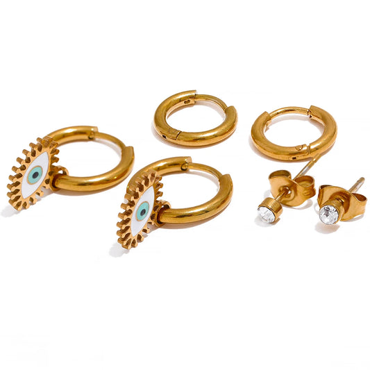 Trendy Zircon Charm Earrings Set - Ecru
