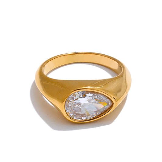 Trendy Zircon Statement Chunky Ring - Ecru
