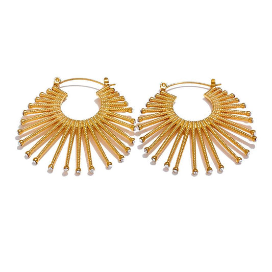 Trendy Zircon Statement Hoop Earrings - Ecru