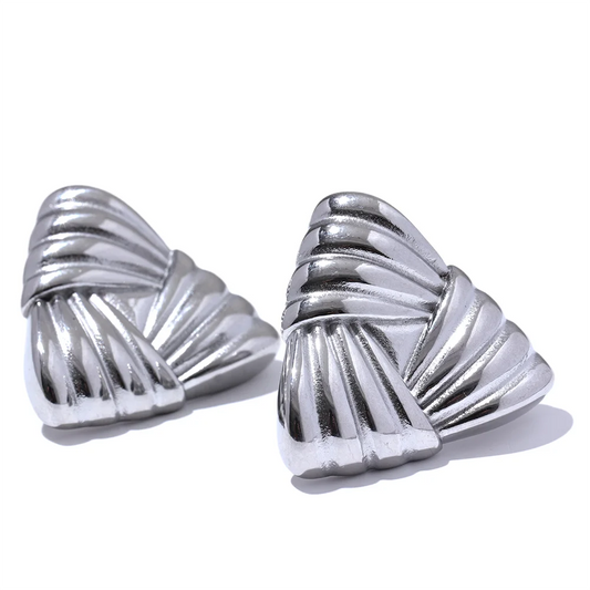 Triangle Texture Charm Stud Earrings - Ecru