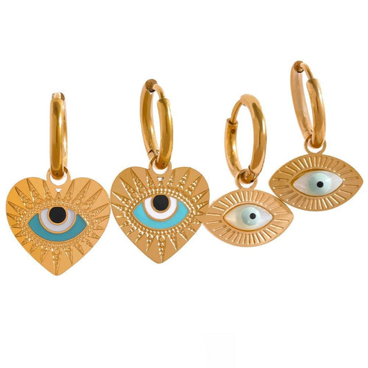 Turkey Evil Eye Trendy Hoop Earrings - Ecru