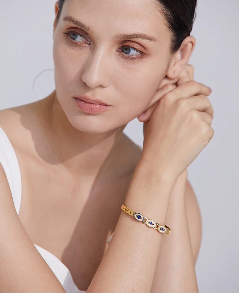 Turkish Evil Eye Statement Bracelet - Ecru