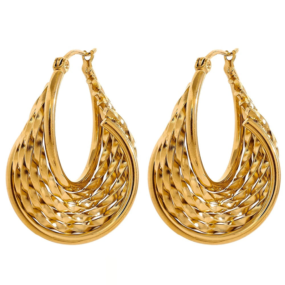 Twisted Hollow Fashion Statement Earrings - Ecru