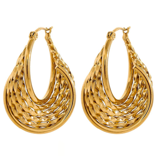 Twisted Hollow Fashion Statement Earrings - Ecru