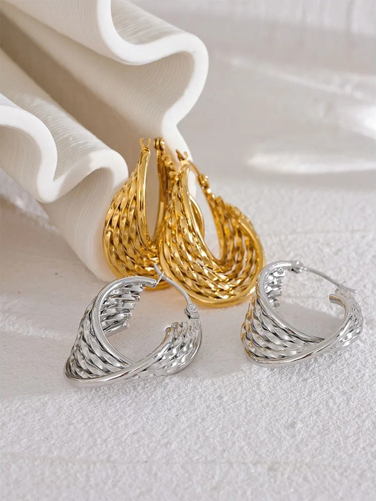 Twisted Hollow Fashion Statement Earrings - Ecru