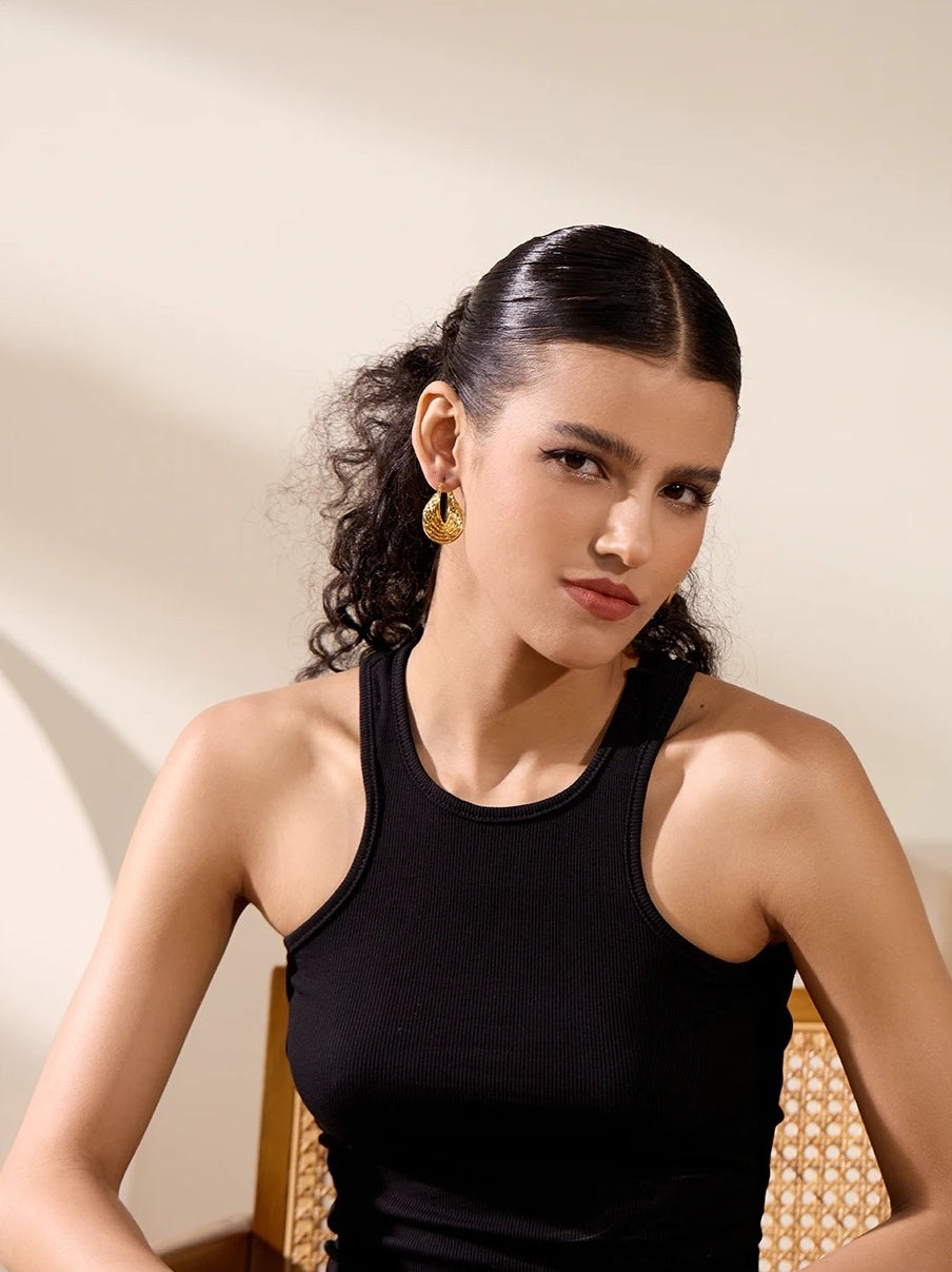 Twisted Hollow Fashion Statement Earrings - Ecru