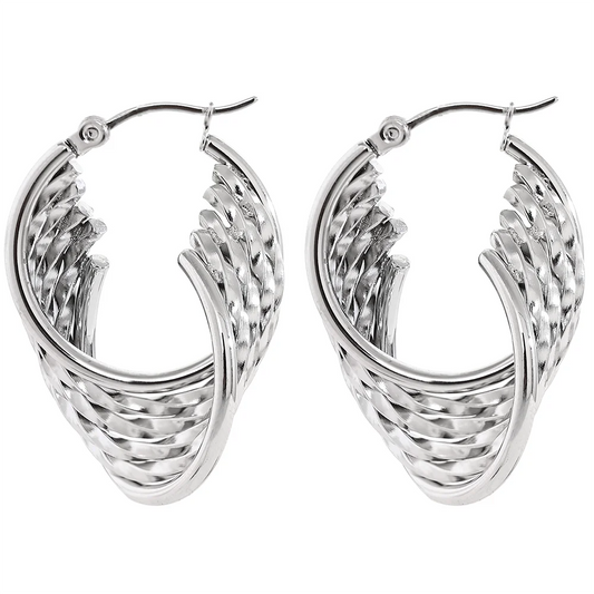 Twisted Hollow Fashion Statement Earrings - Ecru