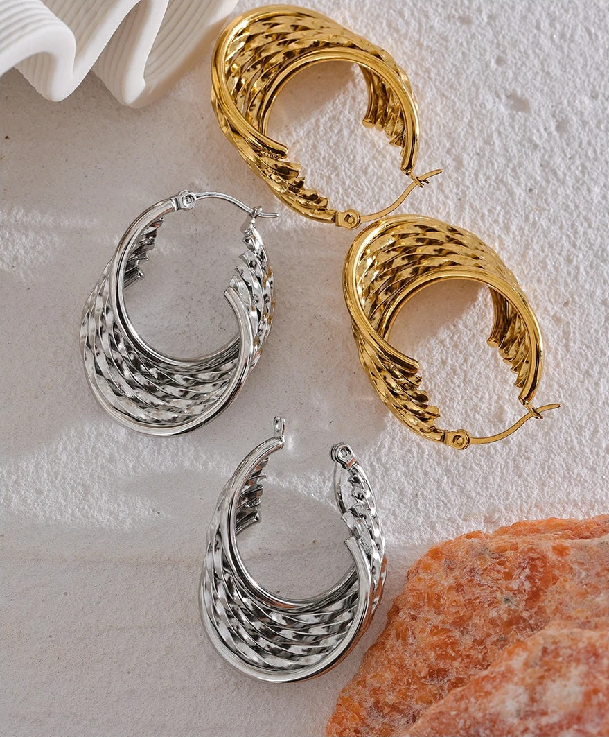 Twisted Hollow Fashion Statement Earrings - Ecru