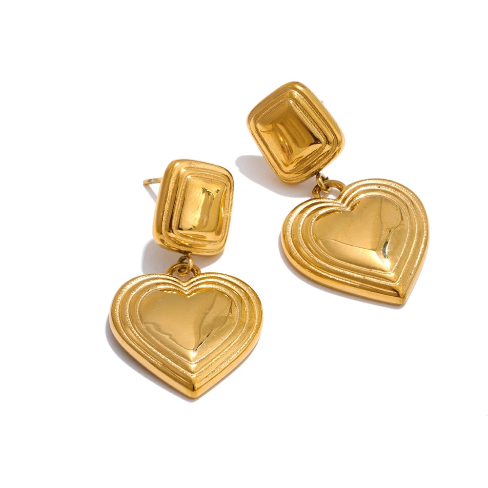 Unique Heart Dangle Statement Earrings - Ecru