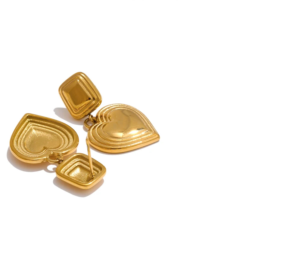 Unique Heart Dangle Statement Earrings - Ecru