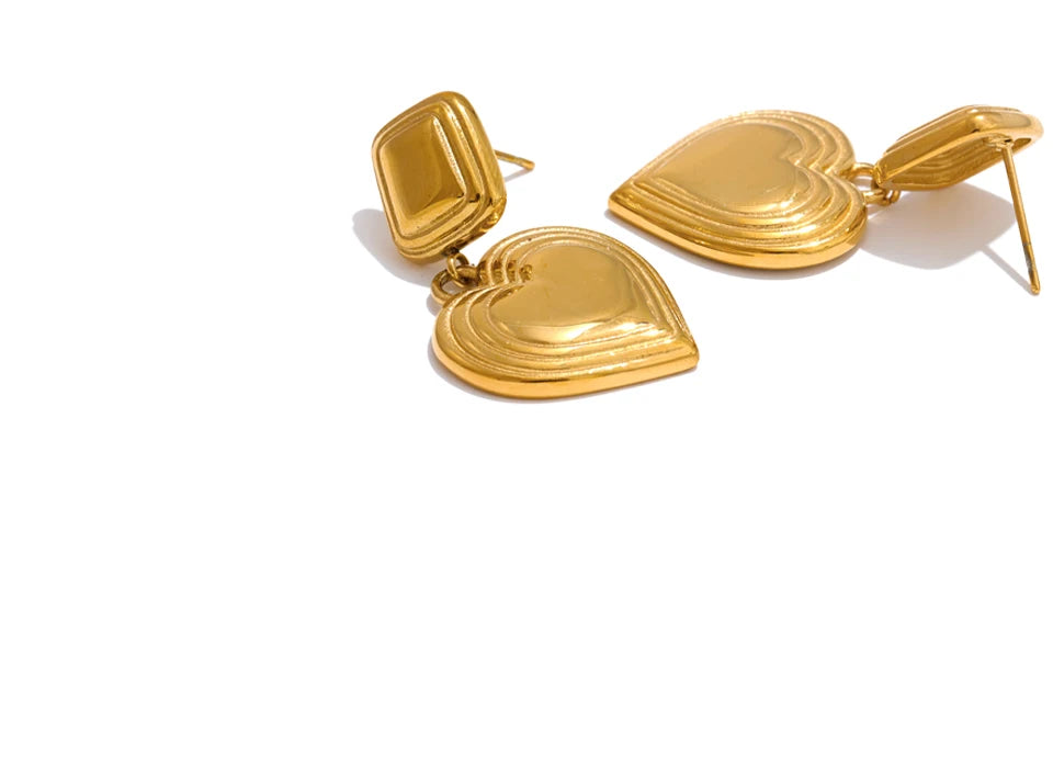 Unique Heart Dangle Statement Earrings - Ecru