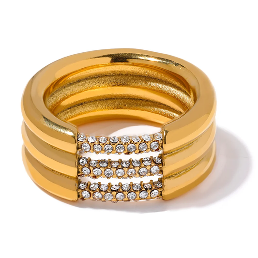 Unique Layered Geometric Trendy Ring - Ecru
