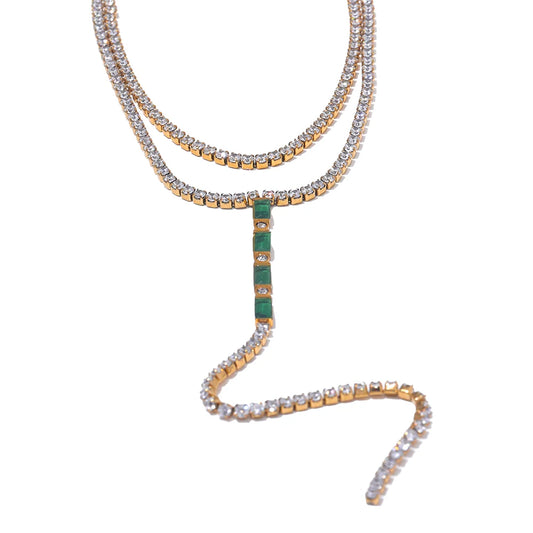 Unique Layered Zircon Pendant Necklace - Ecru