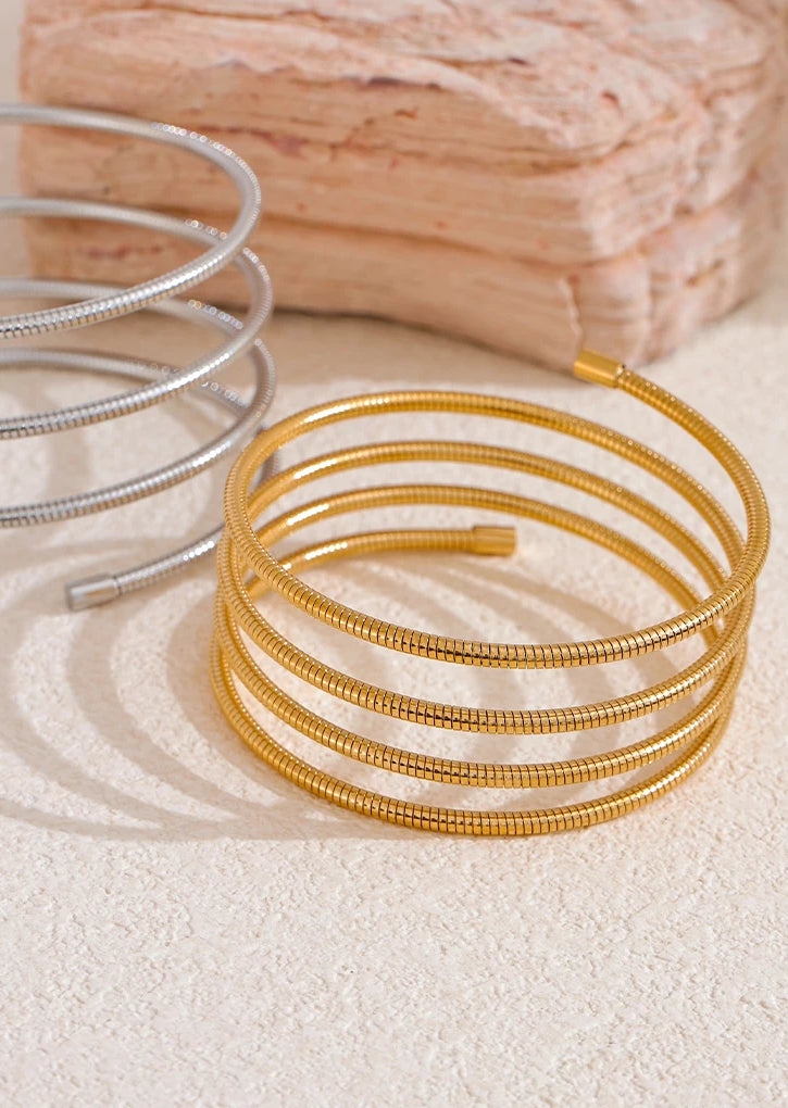 Versatile Textured Layered Bangle Bracelet - Ecru