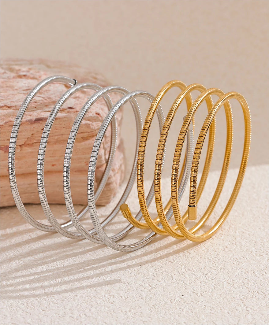 Versatile Textured Layered Bangle Bracelet - Ecru