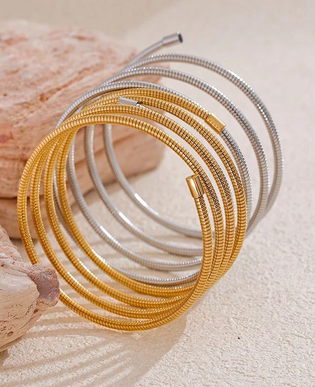 Versatile Textured Layered Bangle Bracelet - Ecru