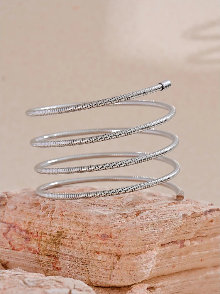 Versatile Textured Layered Bangle Bracelet - Ecru