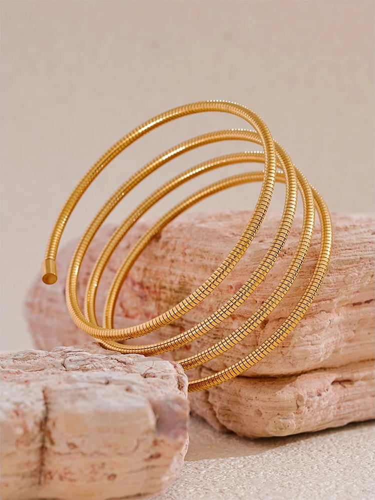 Versatile Textured Layered Bangle Bracelet - Ecru