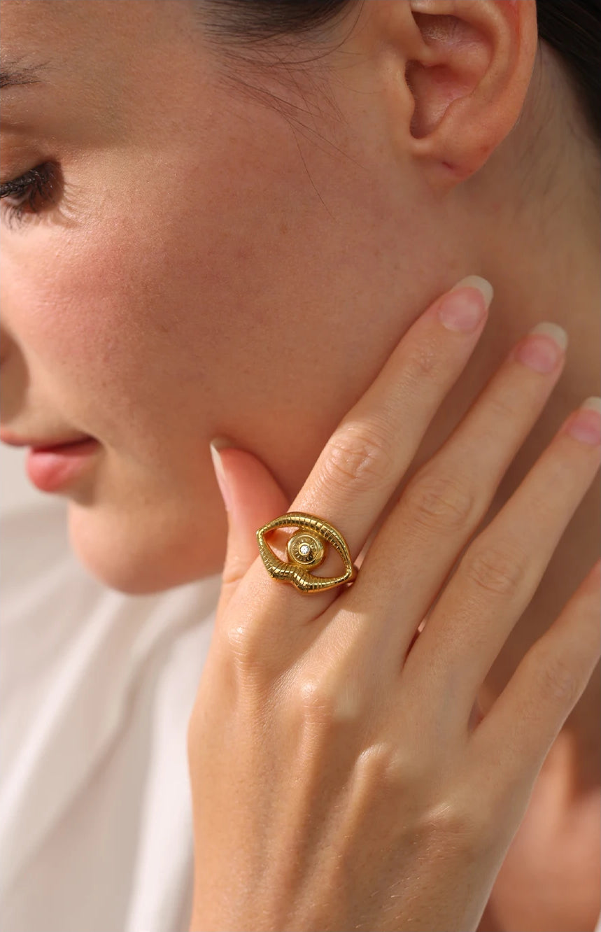 Versatile Zircon Statement Charm Ring - Ecru