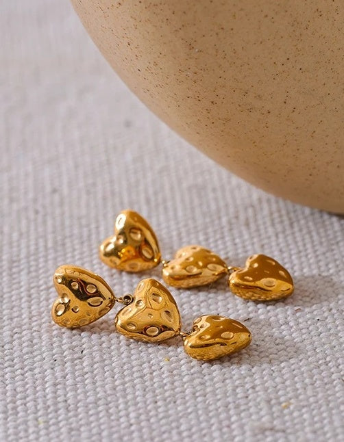 Vintage Heart Love Drop Earrings - Ecru