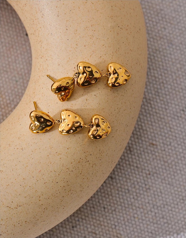 Vintage Heart Love Drop Earrings - Ecru