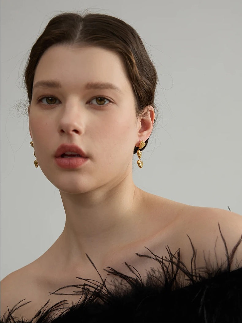 Vintage Heart Love Drop Earrings - Ecru