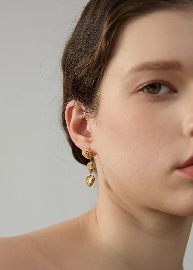 Vintage Heart Love Drop Earrings - Ecru