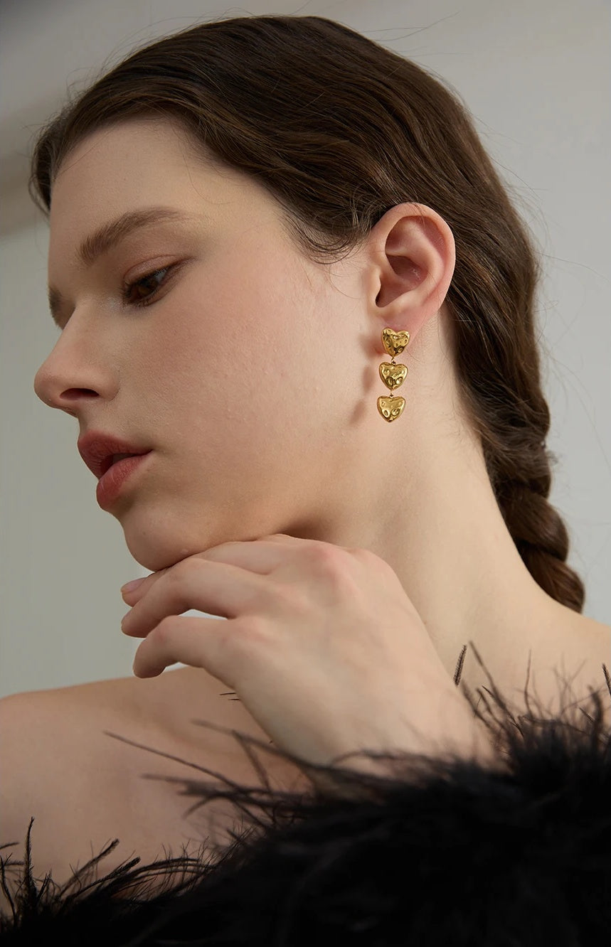 Vintage Heart Love Drop Earrings - Ecru
