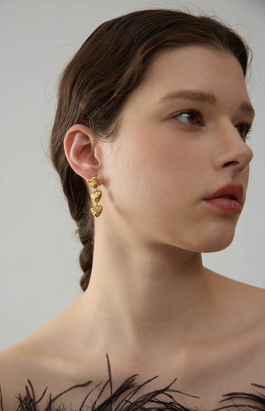 Vintage Heart Love Drop Earrings - Ecru